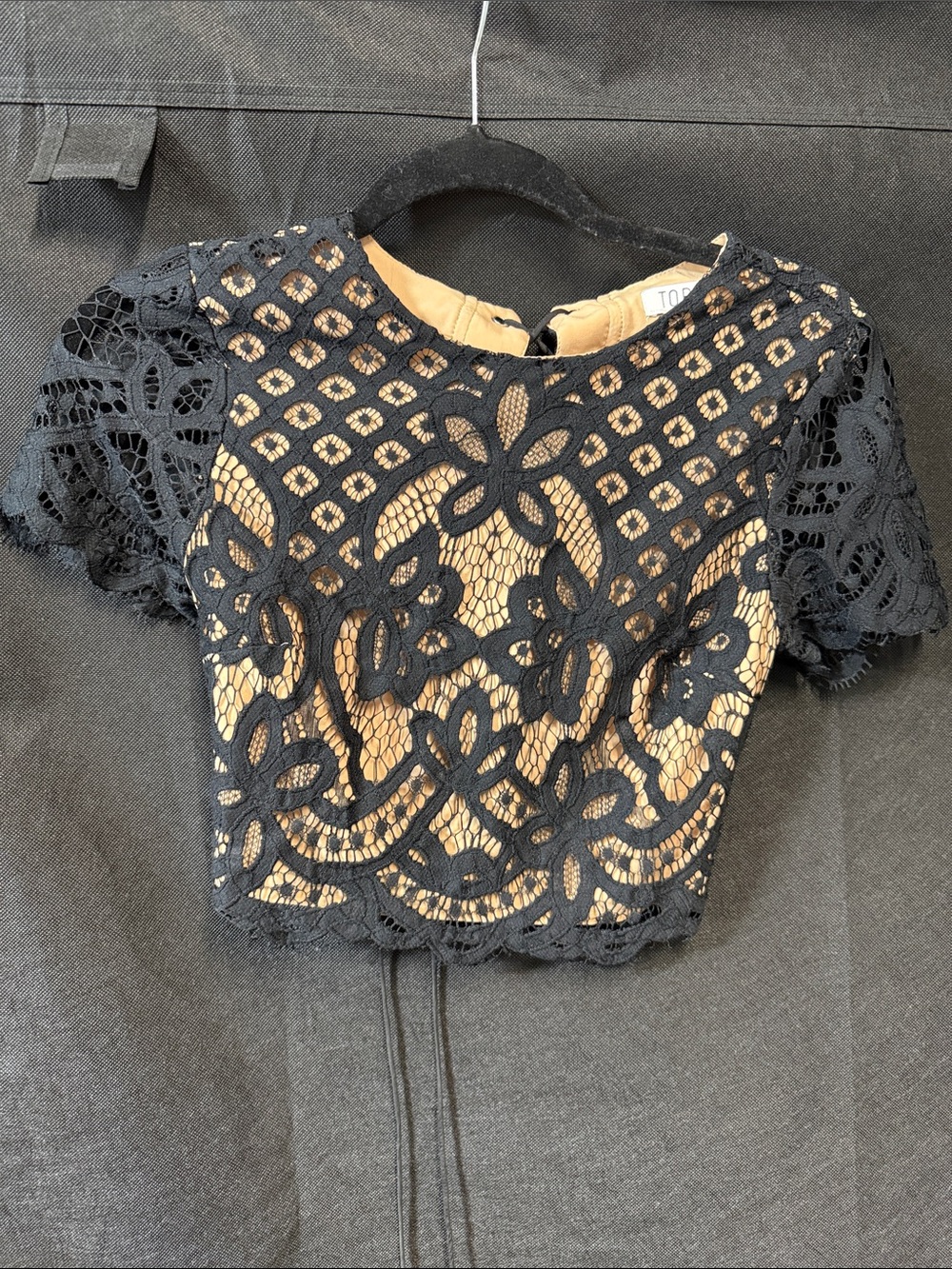Tobi Black Lace Crop Top with Nude Lining